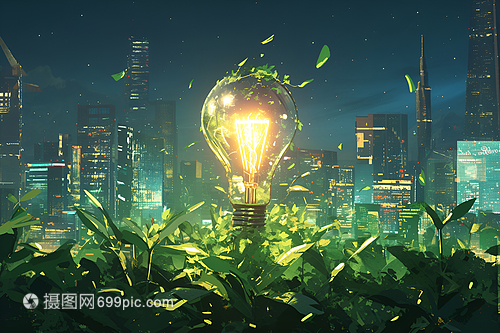 點(diǎn)亮未來(lái) 綠色能源燈泡插畫中的環(huán)?？萍贾? />
</span>
<span id=